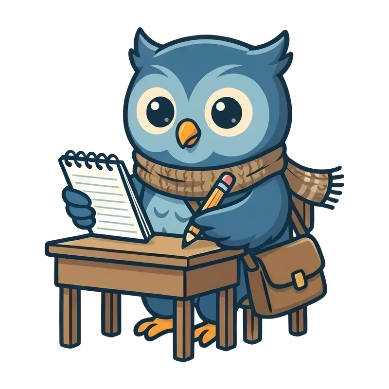 Hibou lycéen avec ses fiches de révision