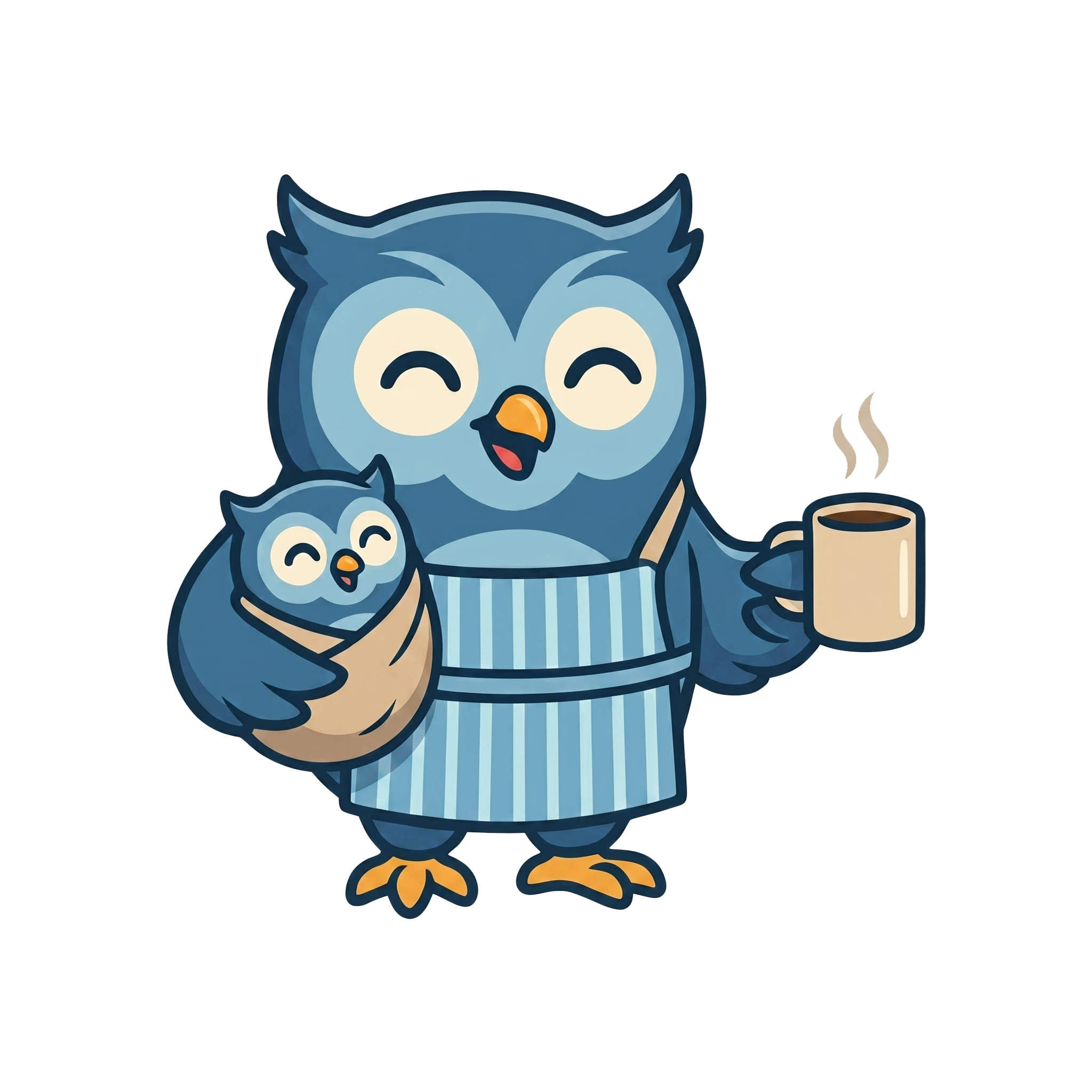 Hibou parent avec café, accompagnant son enfant aux devoirs